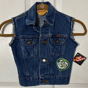Vintage RUSTLER Customized Denim vest with patches size Large 6/8 made in USA